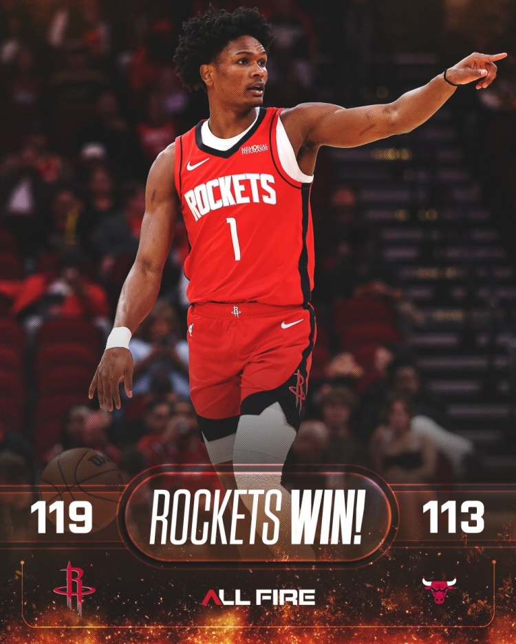 okooo澳客网官网-10中6&amp;10罚10中砍23+5！火箭赢球海报：封面人物阿门·汤普森